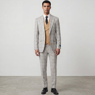 Angelo 9-9480-2 Camel Pino Baldini 3Pc Plaid Suit - Detail View