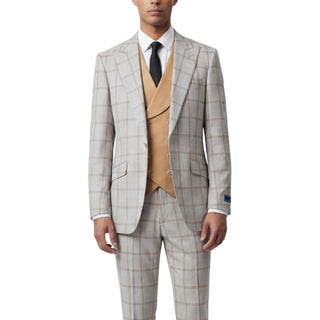 Angelo 9-9480-2 Camel Pino Baldini 3Pc Plaid Suit - Front View