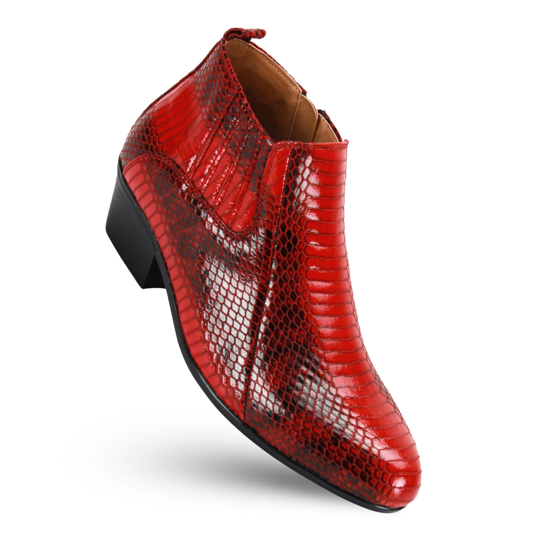 ANTONIO CERRELLI Men's Red Snake Print Cuban Heel Dress Boots Faux Leather Pointed Toe Zipper Ankle Boot ANTONIO CERRELLI Men's Red Snake Print Cuban Heel Dress Boots Faux Leather Pointed Toe Zipper Ankle Boot