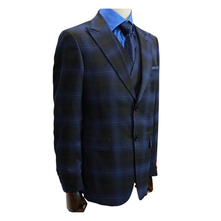 3 Piece Extrema Plaid Suit Black Blue 18A21