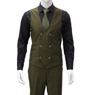 100% Wool 1 Button Peak Lapel Modern Fit Olive Suit