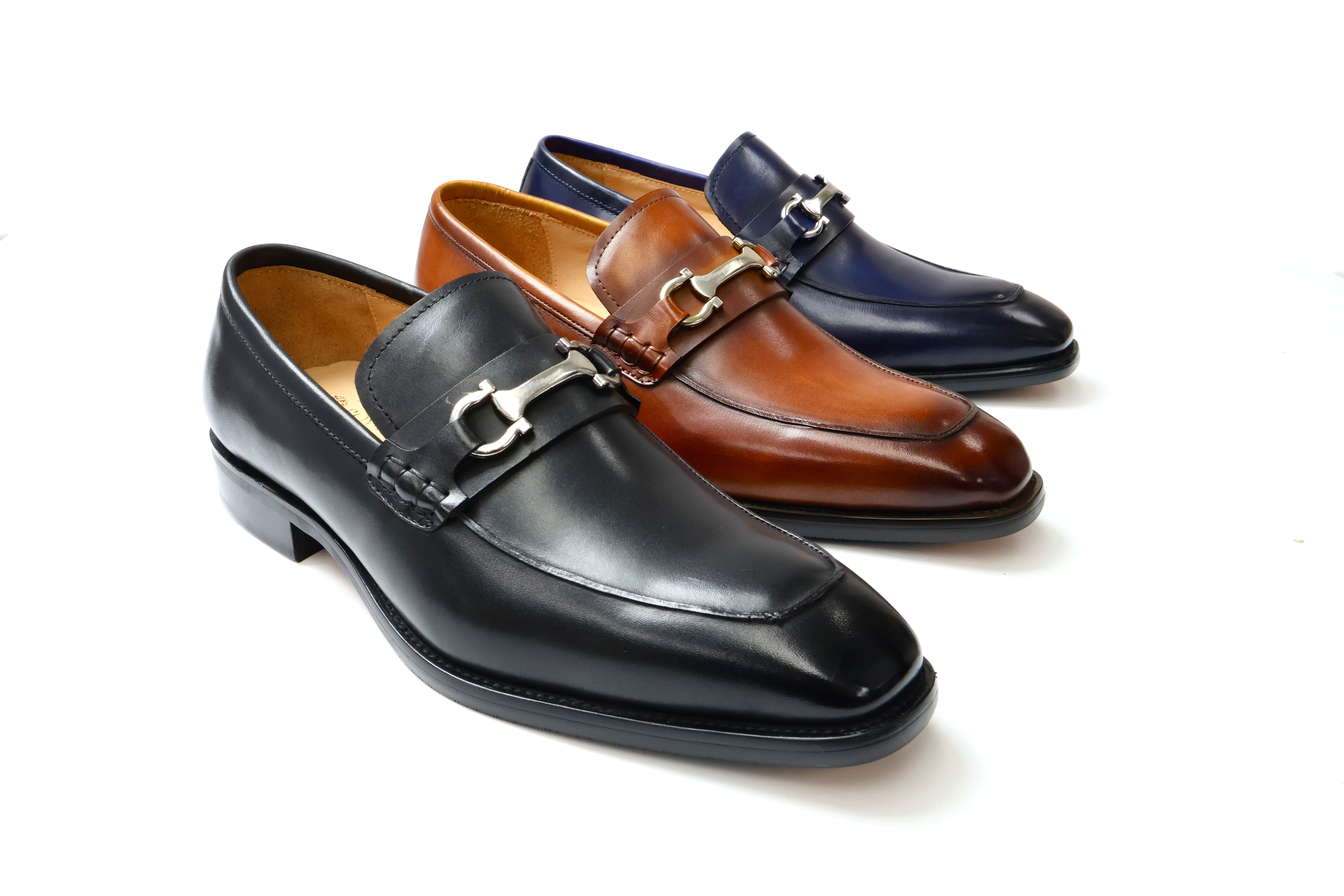 ROYAL LUXE Men's Blue Leather Loafer Dress Shoes with Metal Buckle Accent - Elegant & Comfortable for Formal Occasions & Business Meetings ROYAL LUXE Men's Blue Leather Loafer Dress Shoes with Metal Buckle Accent - Elegant & Comfortable for Formal Occasions & Business Meetings