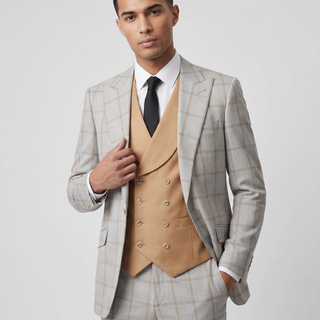 Pino Baldini Angelo Men's Camel 3-Piece Plaid Suit