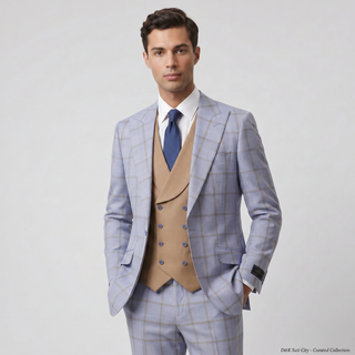 Pino Baldini Angelo Men's Steel Blue 3-Piece Plaid Suit