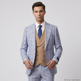 Pino Baldini Angelo Men's Steel Blue 3-Piece Plaid Suit