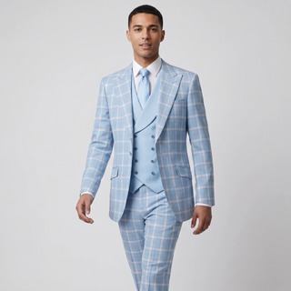 Pino Baldini Diego Men's Aqua 3-Piece Plaid Suit