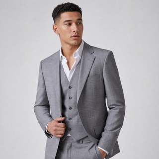 Joseph Michael Osteria Men's Ash Modern Fit 3-Piece Plaid Suit