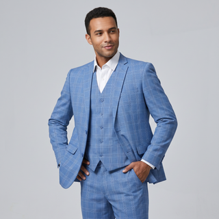 Joseph Michael Men's Blue 3-Piece Slim Fit Plaid Suit