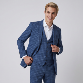 Joseph Michael Modena Men's Blue Modern Fit 3-Piece Plaid Suit