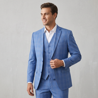 Joseph Michael Men's Blue 3-Piece Slim Fit Plaid Suit