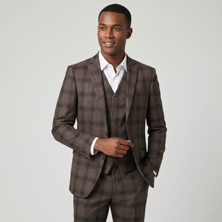 Joseph Michael Men's Brown 3-Piece Slim Fit Plaid Suit