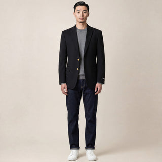 Joseph Michael Black 2 Button Notch Lapel Blazer — Gold Buttons