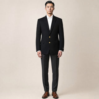 Joseph Michael Black 2 Button Notch Lapel Blazer — Gold Buttons