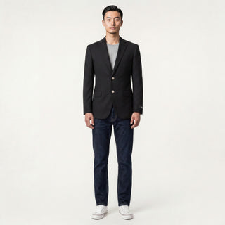 Joseph Michael Black 2 Button Notch Lapel Blazer — Silver Buttons
