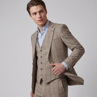 Joseph Michael Botura Men's Camel Modern Fit 3-Piece Plaid Suit