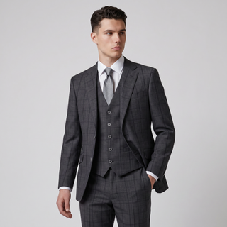 Joseph Michael Botura Men's Carbon Modern Fit 3-Piece Plaid Suit