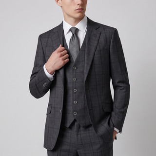 Joseph Michael Botura Men's Carbon Modern Fit 3-Piece Plaid Suit
