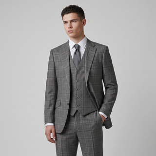 Joseph Michael Puglia Men's Charcoal Modern Fit 3-Piece Plaid Suit