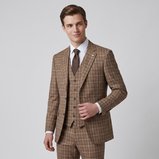 Joseph Michael Modena Men's Copper Modern Fit 3-Piece Plaid Suit