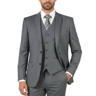 Joseph Michael Grey Vested Sharkskin Suit - Front View