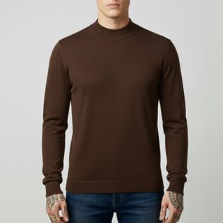 Brown Traditional Fit Mockneck Sweater