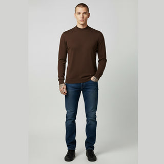 Brown Traditional Fit Mockneck Sweater