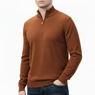 Rust Quarter-Zip Traditional Fit Pullover Sweater