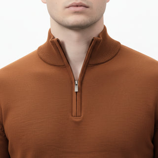 Rust Quarter-Zip Traditional Fit Pullover Sweater