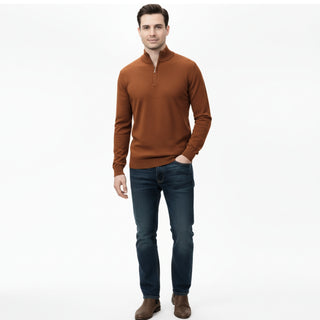 Rust Quarter-Zip Traditional Fit Pullover Sweater