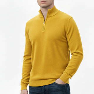 Mustard Quarter-Zip Traditional Fit Pullover Sweater