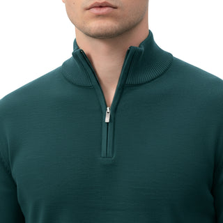 Hunter Green Quarter-Zip Traditional Fit Pullover Sweater