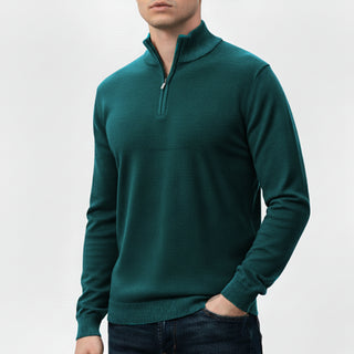 Hunter Green Quarter-Zip Traditional Fit Pullover Sweater