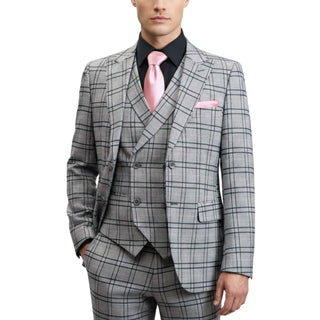 3 Piece Extrema Plaid Suit Grey 524