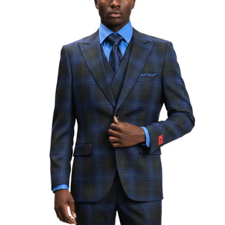 3 Piece Extrema Plaid Suit Black Blue 18A21