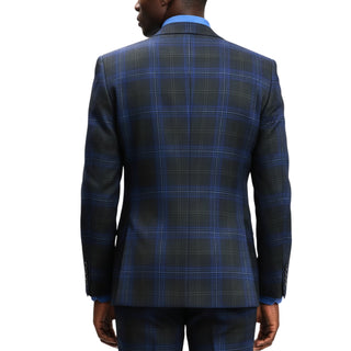 3 Piece Extrema Plaid Suit Black Blue 18A21