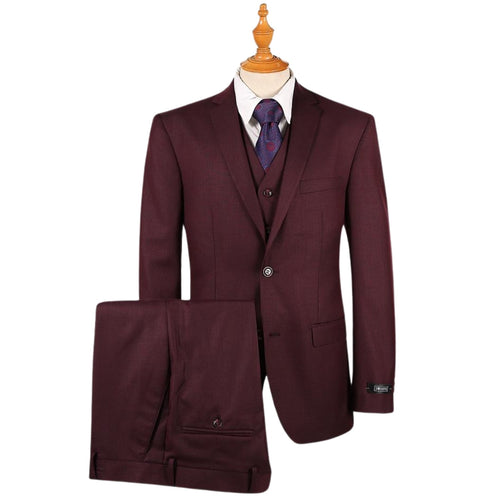 Burgundy Vested Sharkskin Suit