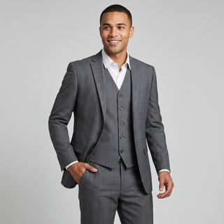 Joseph Michael Men's Grey 3-Piece Slim Fit Plaid Suit