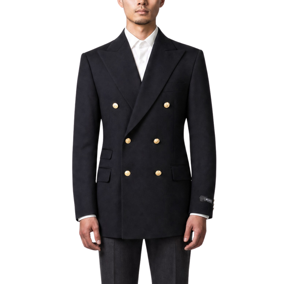 専用 渋谷 Time is on BUTTON DOUBLE BREASTED Joseph Michael Black Modern Fit Double Breasted Blazer — Gold