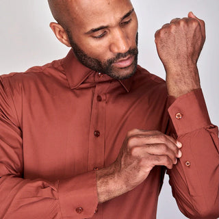 Poplin | Button Cuff | 100% Cotton | Brown