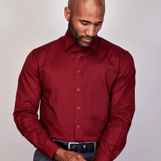 Poplin | Button Cuff | 100% Cotton | Burgundy