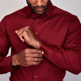 Poplin | Button Cuff | 100% Cotton | Burgundy