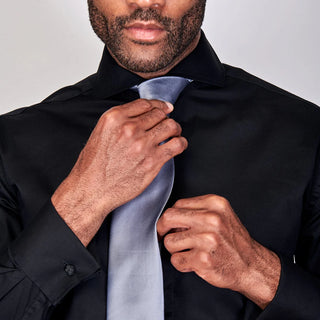 Poplin | Hidden Placket | Cutaway Collar | French Cuff | Black