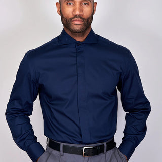 Poplin | Hidden Placket | Cutaway Collar | French Cuff | Midnight Blue