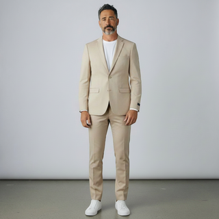 Joseph Michael 4-Way Stretch Knit Suit Khaki - Close Up