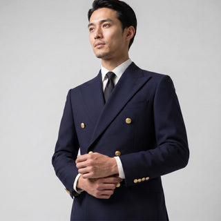 Joseph Michael Navy Modern Fit Double Breasted Blazer — Gold Buttons
