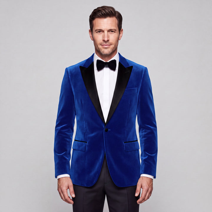 Stretch Slim Fit Velvet Blazer in Royal