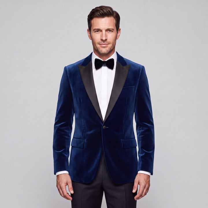 Stretch Slim Fit Velvet Blazer in Navy