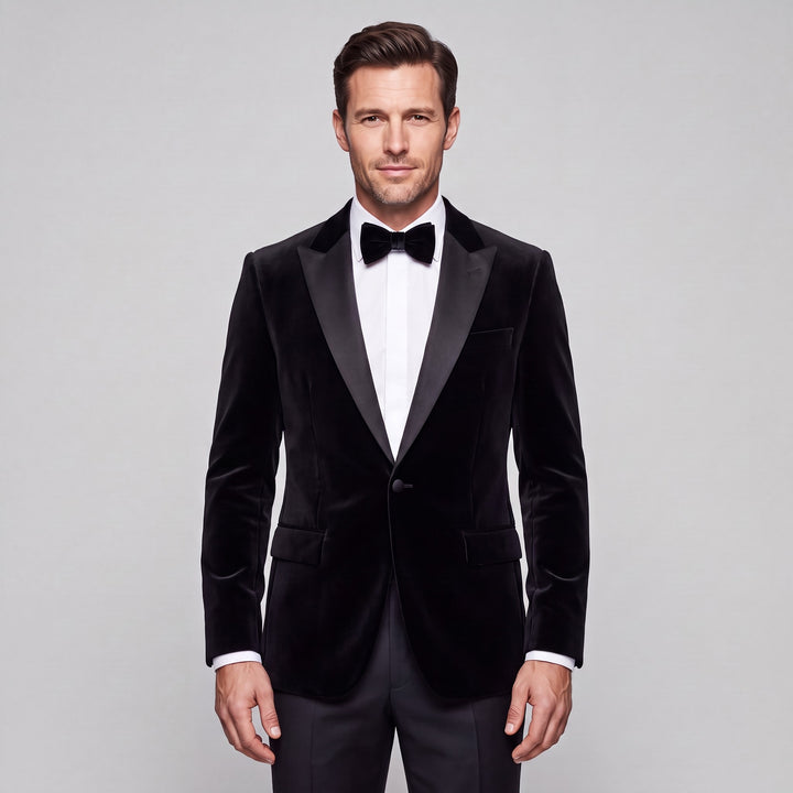 Stretch Slim Fit Velvet Blazer in Black