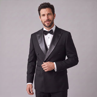 Men's 3-Piece Double Breasted Tuxedo - Black