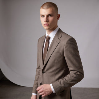 Joseph Michael Men's Brown Modern Fit Sharkskin Suit - Notch Lapel - alternate view